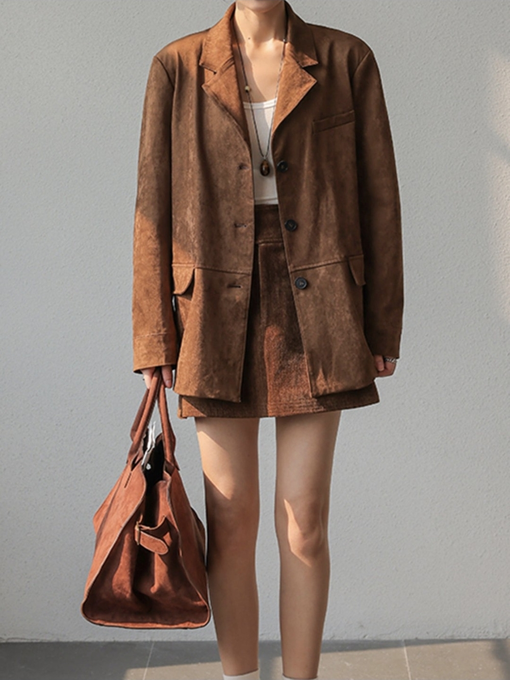 Commense Brown Suede Oversized Blazer